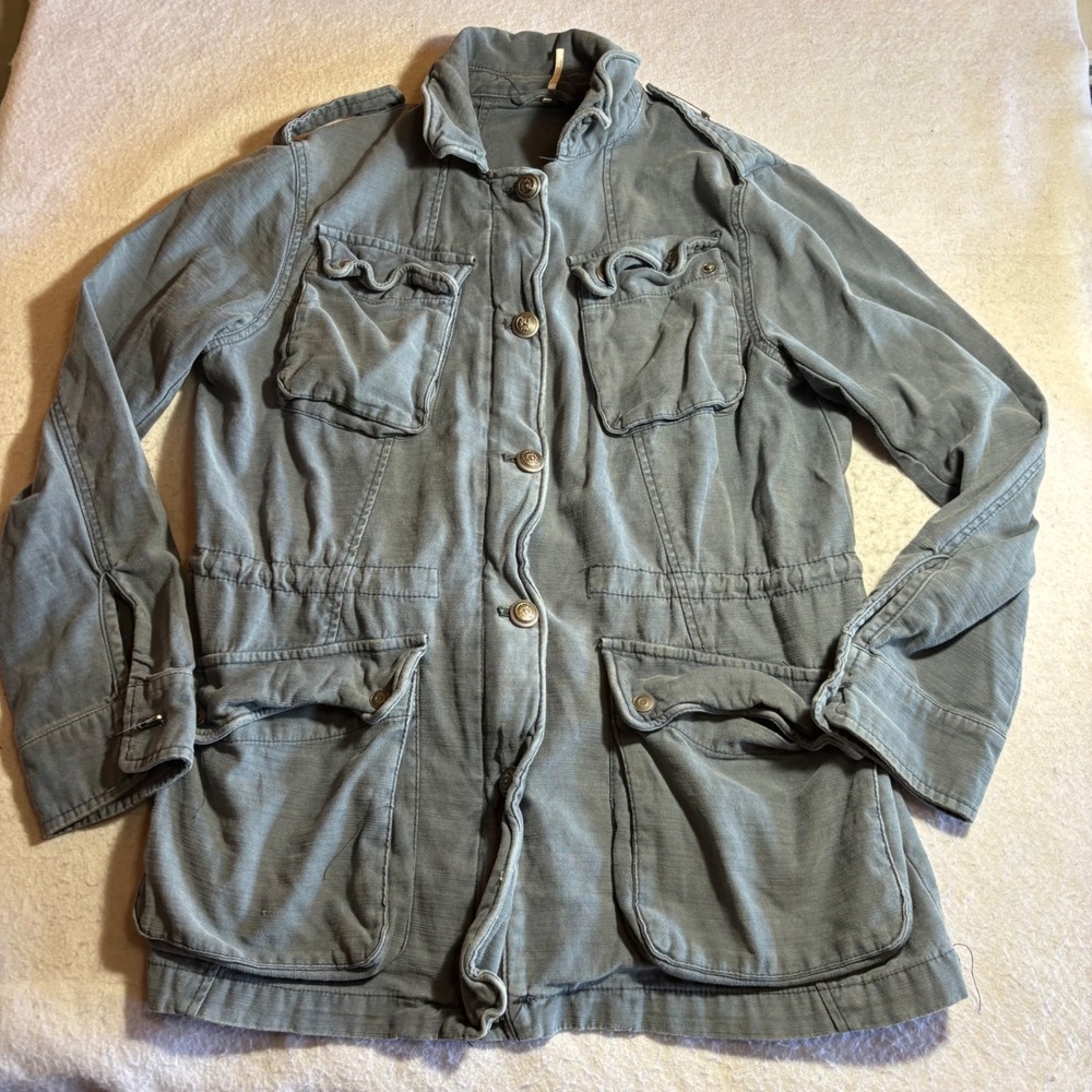 Free People Womens Not Your Brothers Surplus Jacket Military M‎ Blue Cotton